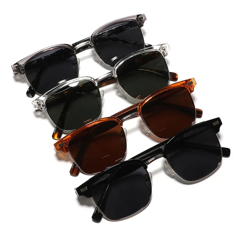 

Fashionable TR Half Frame Board Foot Tea Color Versatile Women New Sunglasses Anti UV Men Sunglasses Travel Beach