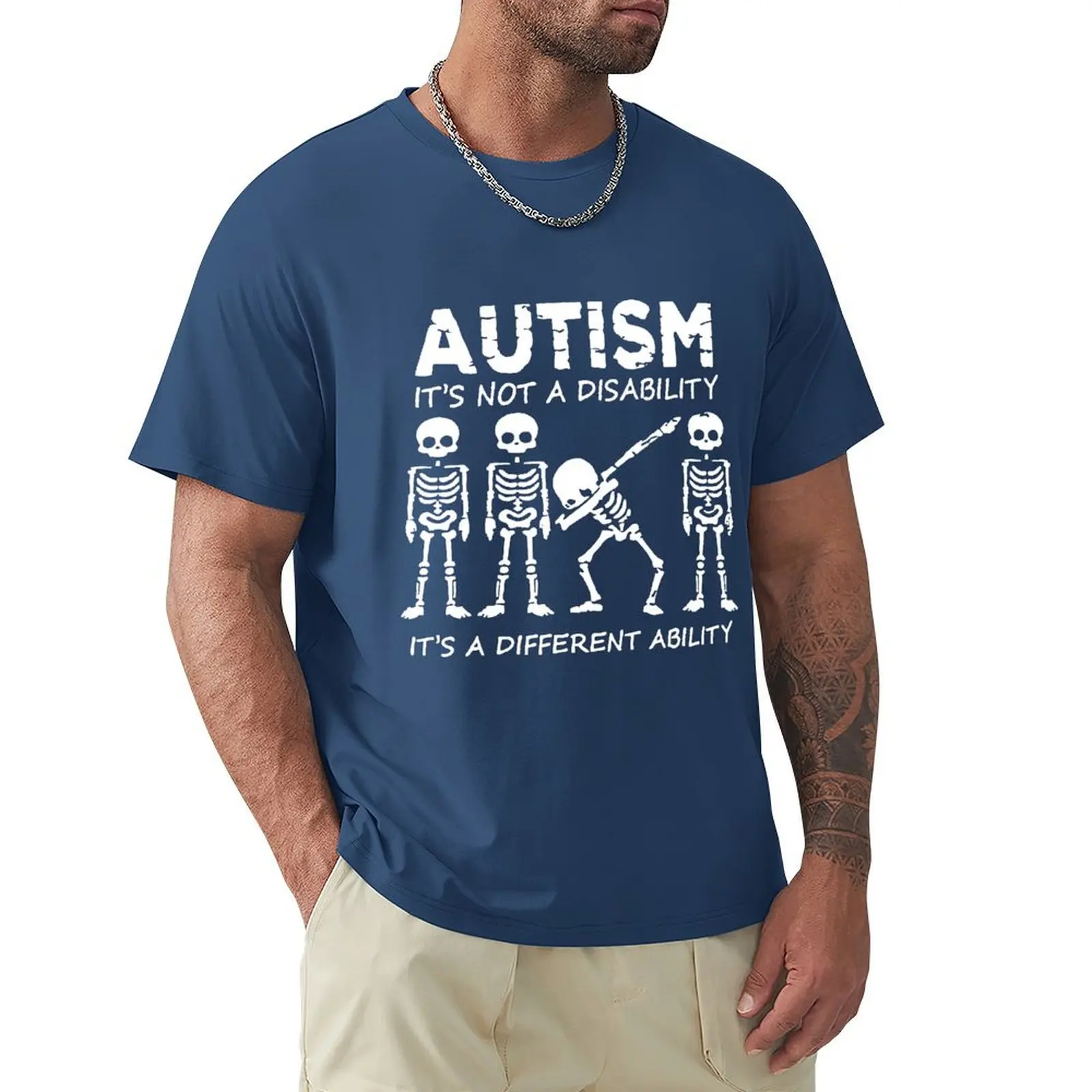 Skeleton Autism It's Not A Disability It's A Different Ability T Shirt Harajuku Short Sleeve T-Shirt 100% Cotton Graphics Tshirt