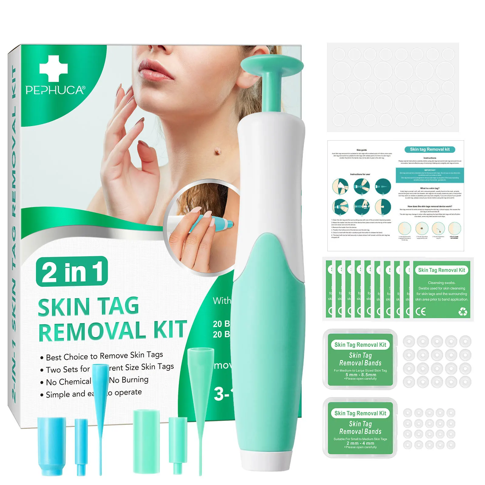 2 IN 1 Auto Micro Skin Tag Remover Device Standard And Micro Skin Tag Removal Kit Adult Mole Wart Remover Face Care Beauty Tools