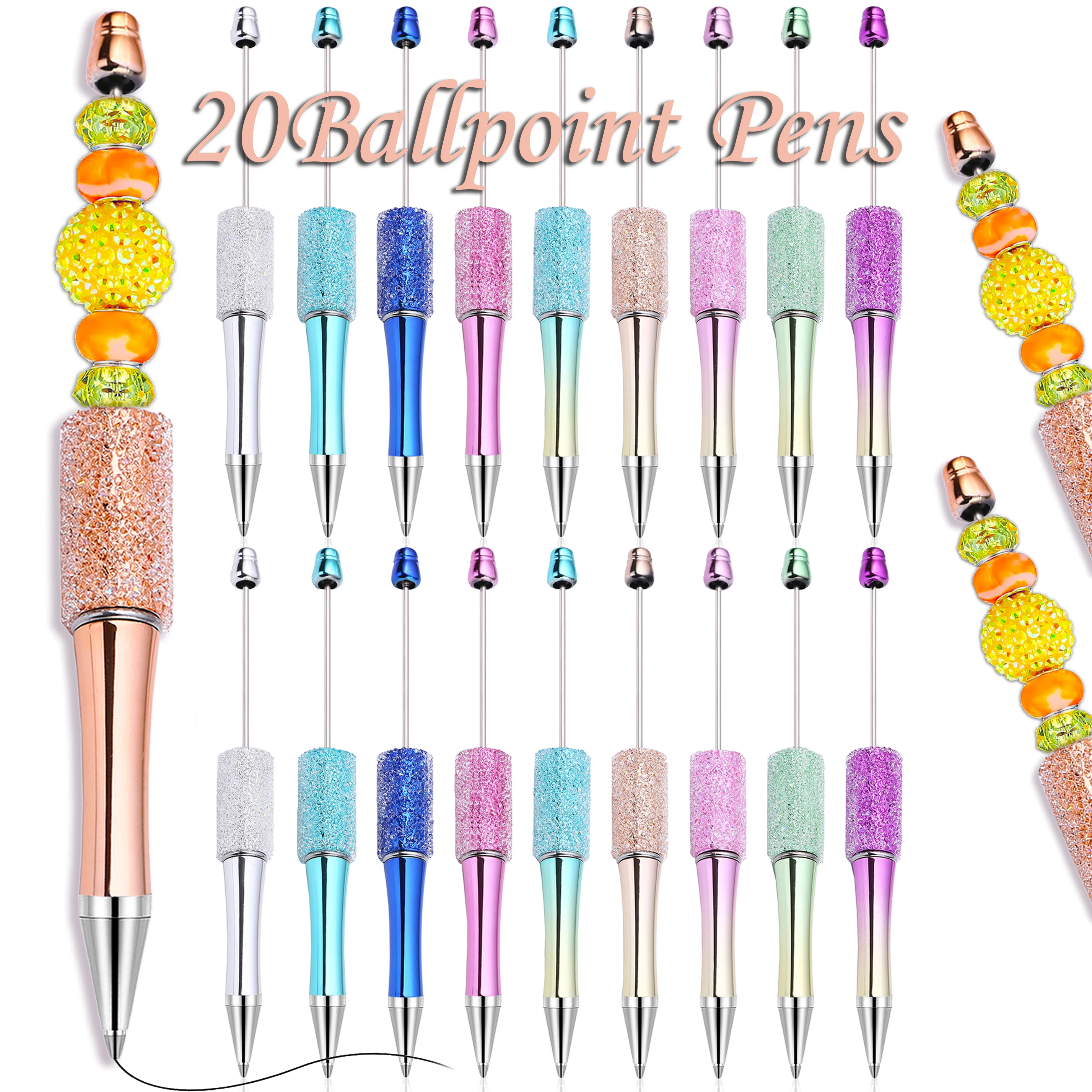 20PCS Sugar Star Beaded Pen Creative DIY Beadable Ballpoint Pens Handmade Sticker Set Diamond Beaded Ballpoint Pens