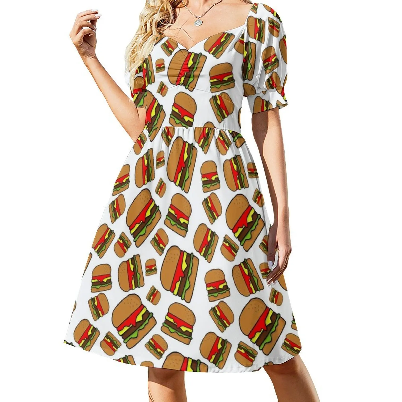 غائم مع فرصة من كرات اللحم... وفستان قصير على طراز Preppy للنساء على شكل حرف A فستان يوم كاجوال فضفاض برغر برغر #2