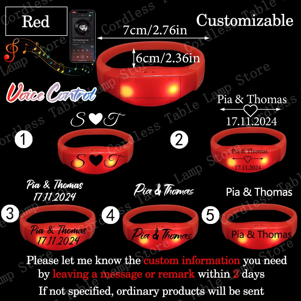 20-200 Stuks Aanpassen Led Armband Muziek & Geluidscontrole Armband Glow Lichtgevende Polsband voor Bruiloft Verjaardag Concert Party Supples