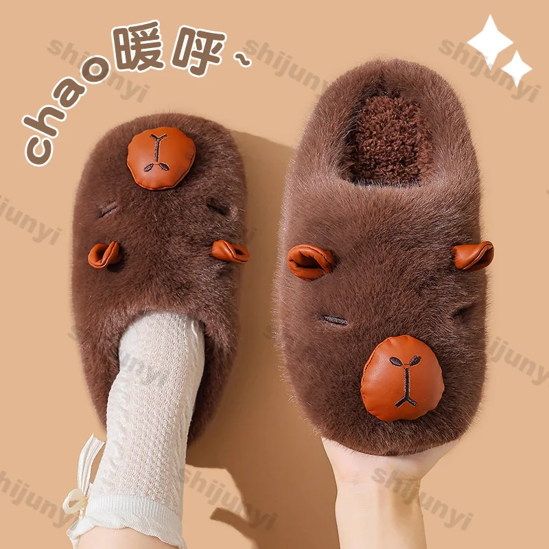 Zapatos de algodón Capybara para niños, moda de invierno 2025, zapatos de suelo para el hogar para interiores, zapatillas de pareja antideslizantes de felpa cálidas