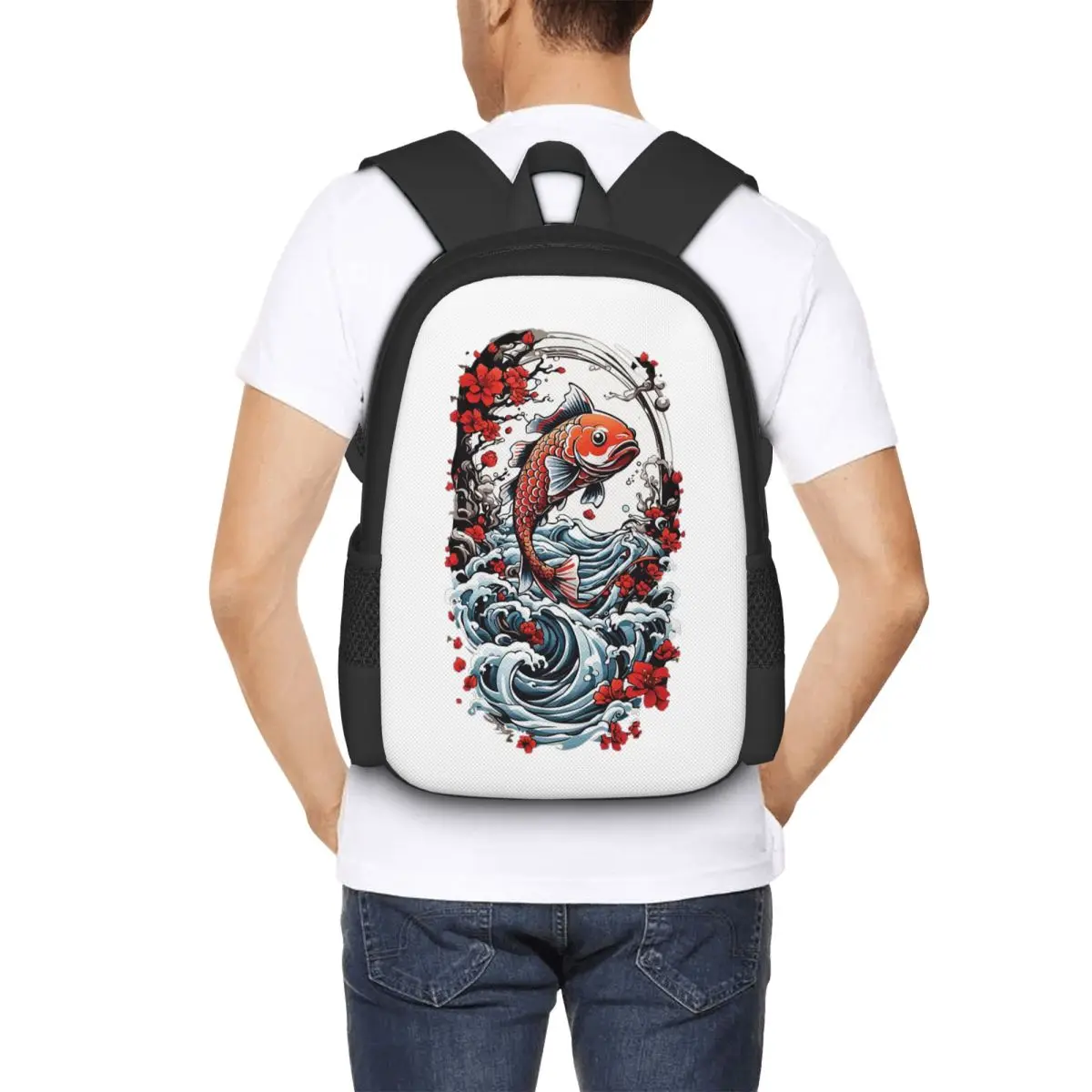 

Japanese Koi Fishing Streetwear Style Student Backpack School Bag Hiking Travel Daypack for Boys Girls Bookbag Shoulder Bags