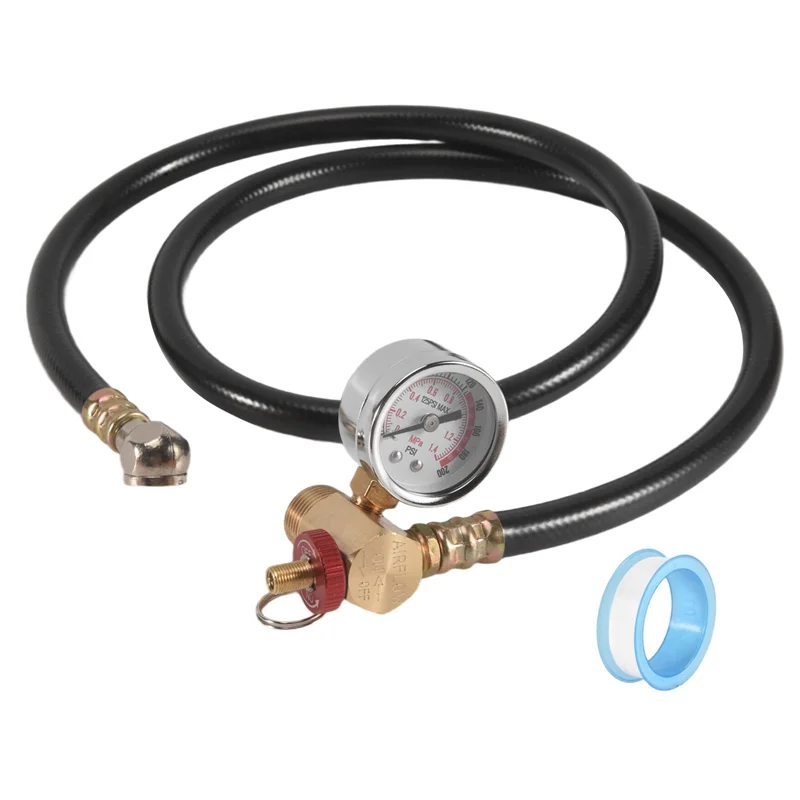 AT05-3X Air Tank Valve Kit With Gauge, Air Tank Repair Kit Come With 2 Inch Pressure Gauge With 1/8 Inch NPT, 4 Ft Air Hose
