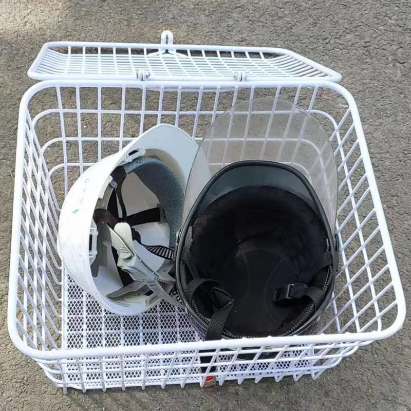 All-metal Solid Oversized Bicycle Basket Electric Vehicle Basket Black Rear Basket 45cm Bicycle with Cover Large Basket