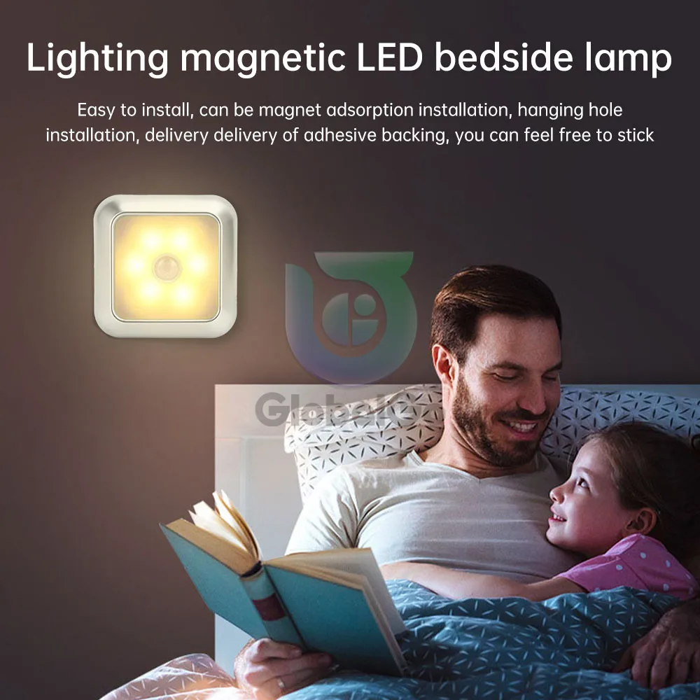 6 LED Motion Sensor ไฟกลางคืนในร่มบันไดเด็กซนแสงไร้สายไฟ LED ขั้นตอนภายใต้คณะรัฐมนตรีห้องโถงบันไดตู้เสื้อผ้าครัว