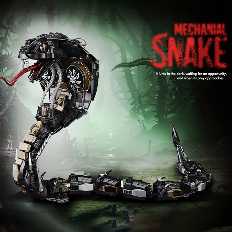 

2026 New 1000+pcs Mechanical Snake Building Blocks Animal Set Technical Model for Kid Adult Gifts MOC Creative Bricks Toy Model