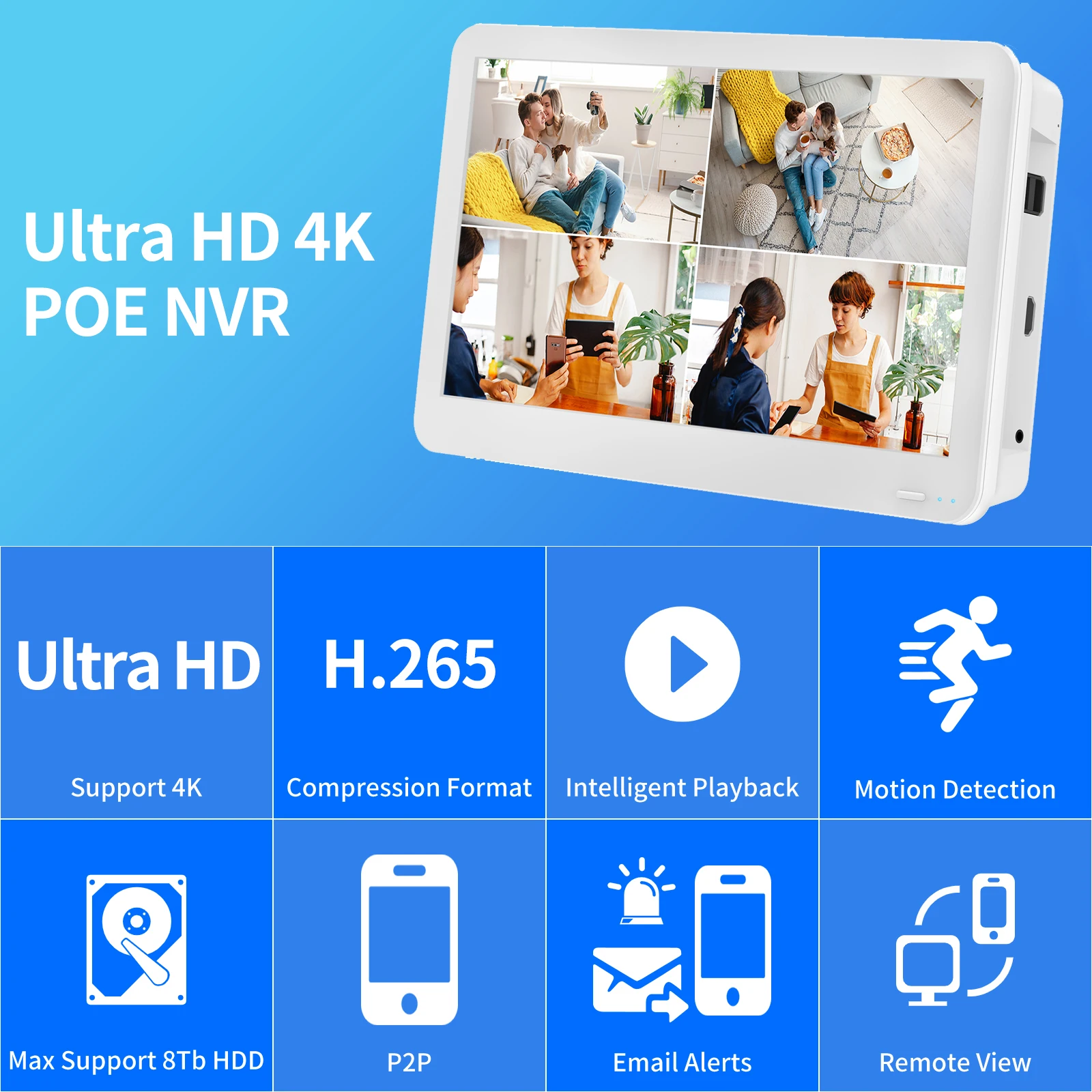 AZISHN H.265 + 4CH 8CH 16CH POE NVR ل IP كاميرا مراقبة الأمن نظام الدائرة التلفزيونية المغلقة 5MP 8MP 4K الصوت مسجل فيديو الوجه كشف
