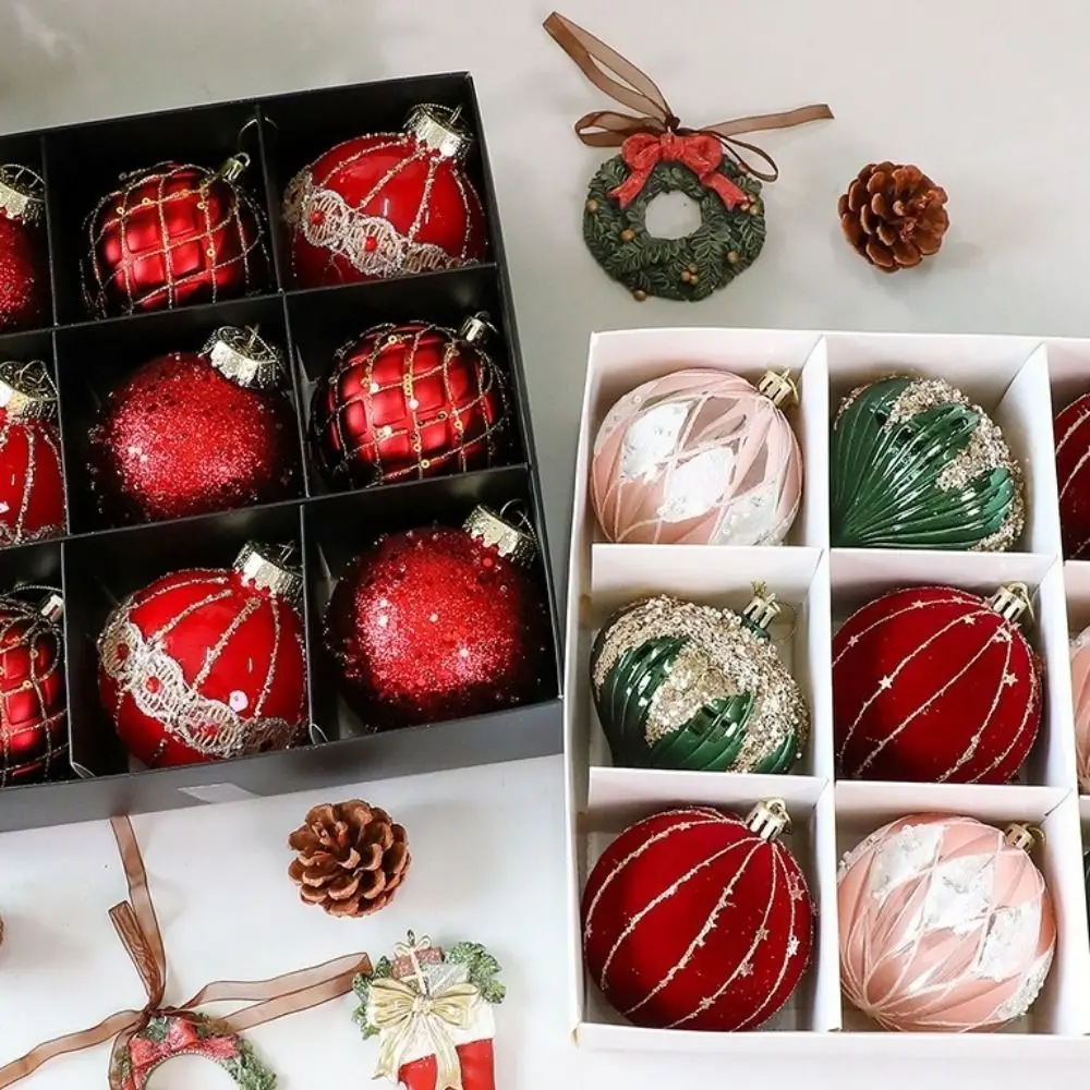 9Pcs 8cm Christmas Balls Shatterproof Decorative Christmas Hanging Pendants Irregular-Shaped Plastic Christmas Tree Decoration