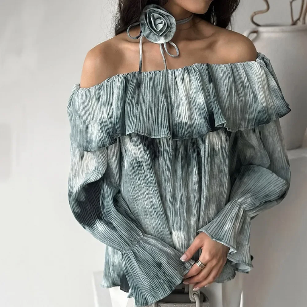 TWOTWINSTYLE Hit Color Loose Casual Blouse for Women Slash Neck Long Sleeve Temperament Shirts Female Fashion Style