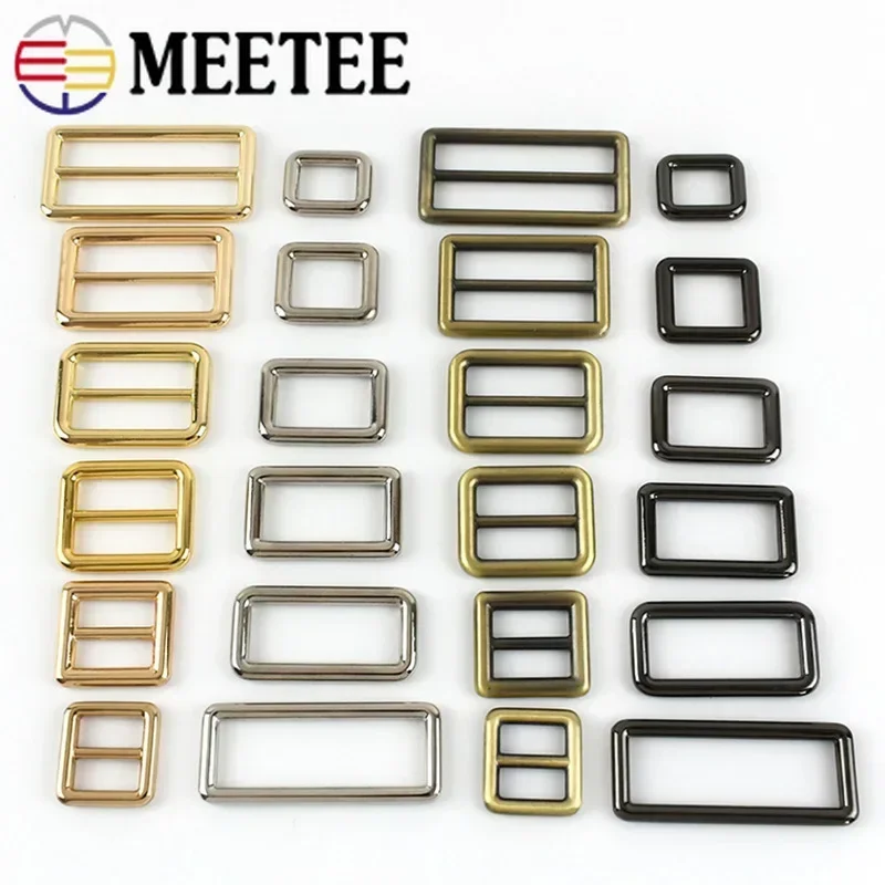 10Pcs 12-50mm Square Metal Buckles for Bag Strap Ring Hook Webbing Adjust Slider Clasp Backpack Tri-Glide Buckls Sew Accessories