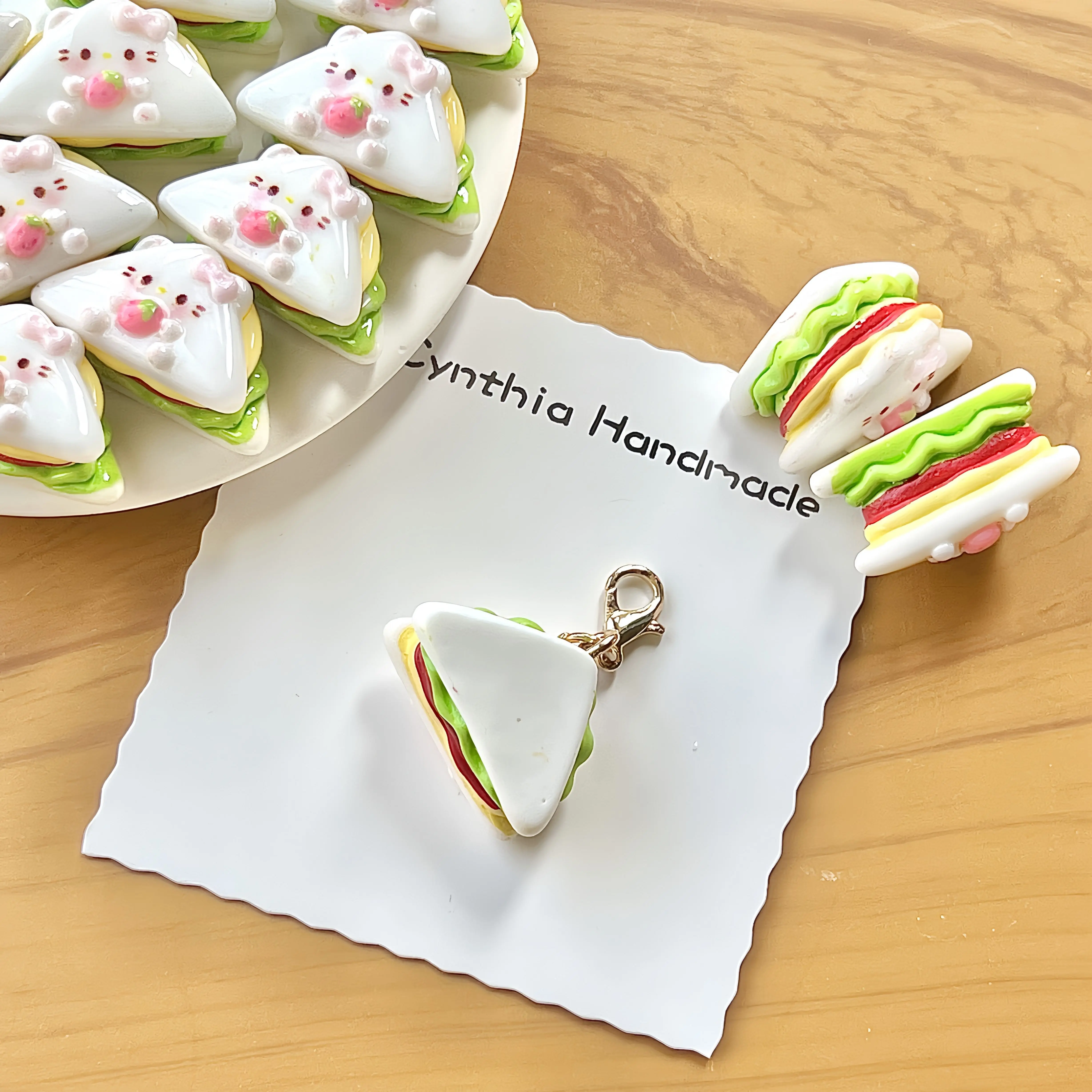 Cartoon Sandwich Minifood Keychain Pendant Miniature Handcrafted Key Ring, Miniature Bag Accessory for Students and Friends