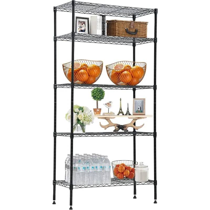 5 Tier Heavy Duty Storage Shelves Metal Organizer Rack NSF Wire Shelving Unit for Garage Pantry Closet Kitchen Office Laundry
