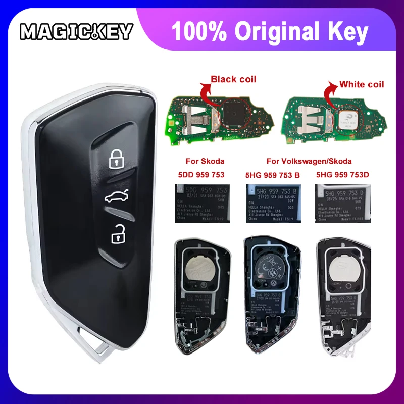 

Оригинальный смарт-ключ 5D с чипом для Volkswagen, Seat, Skoda (FCC 5HG 959 753, 5FA 959752, 5DD 959753, B MQB49, 5C) для Golf 8, ID3, ID4