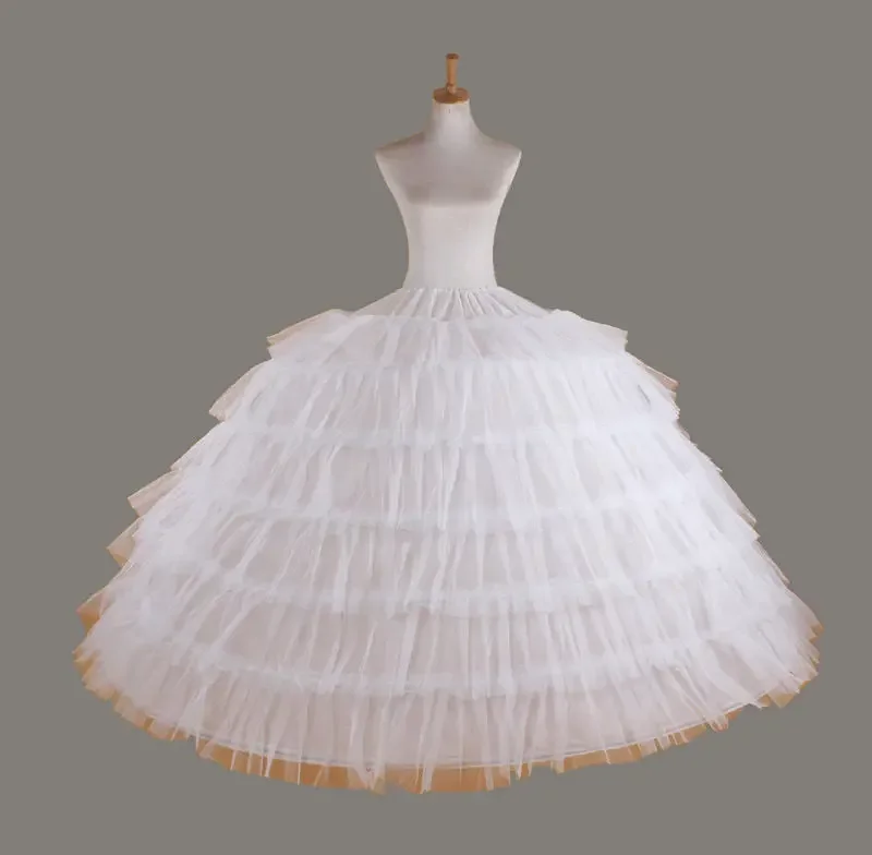 Super Fluffy Crinoline Deslizamento Underskirt para o vestido de casamento, Big White Petticoat, 6 aros, vestido de noiva, em estoque, novo, venda quente