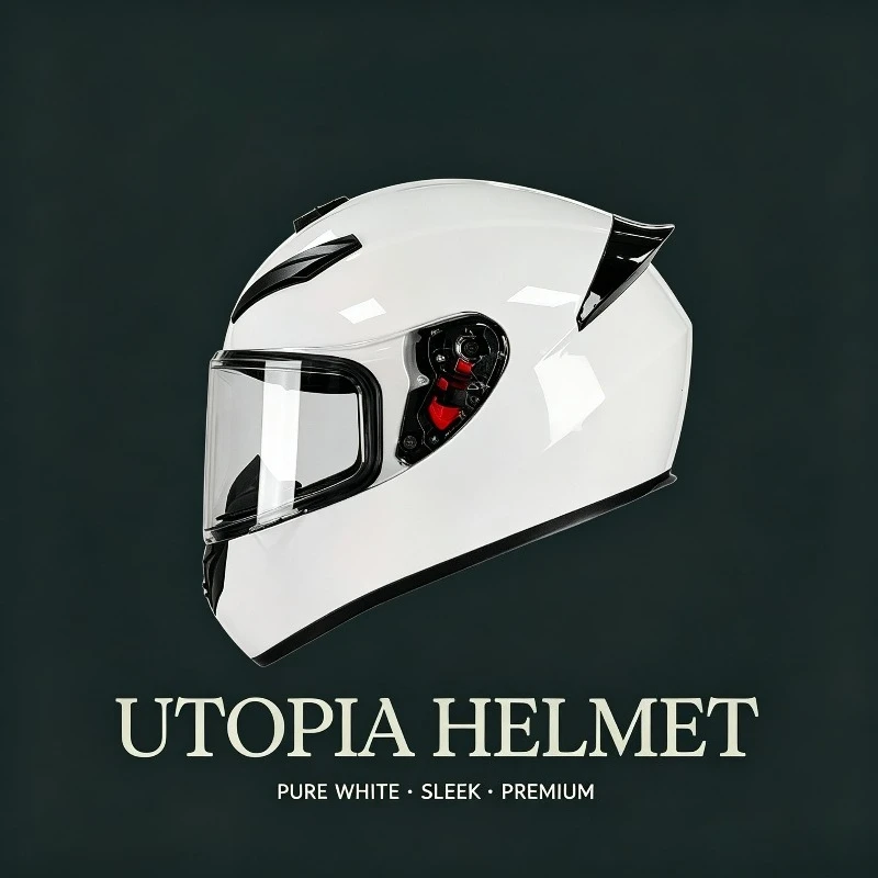QIKE Minimal White Full Face Motorcycle Helmet Aerodynamic Lightweight Double Visor Comfort Sport Motorbike Crash Helmet