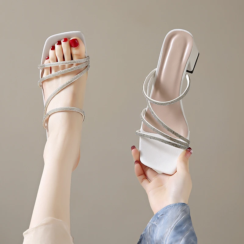 Summer New Style Pointed-toe Lace-up High-heeled Women's Slippers for Parties and Banquets, Women's Sandals, Extra Large Size 32