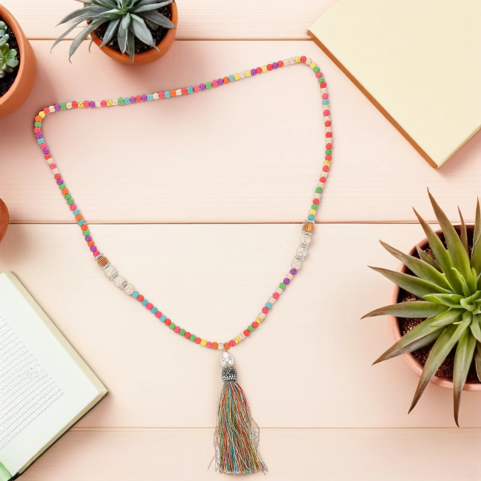 

Boho Beads Necklace Women's Handmade Bohemian Tassel Pendant Long Beaded Sweater Chain Necklace Summer Beach Party Jewelry