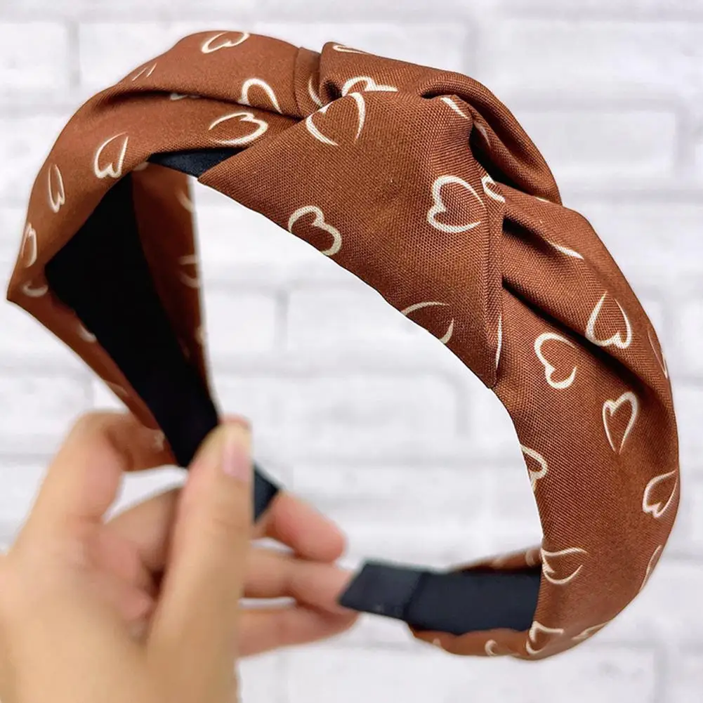 Women Hairband Heart Print Knot Wide Band Leopard Pattern Elastic Anti-slip Retro Hair Decoration Lady Hair Hoop Hair Accessory