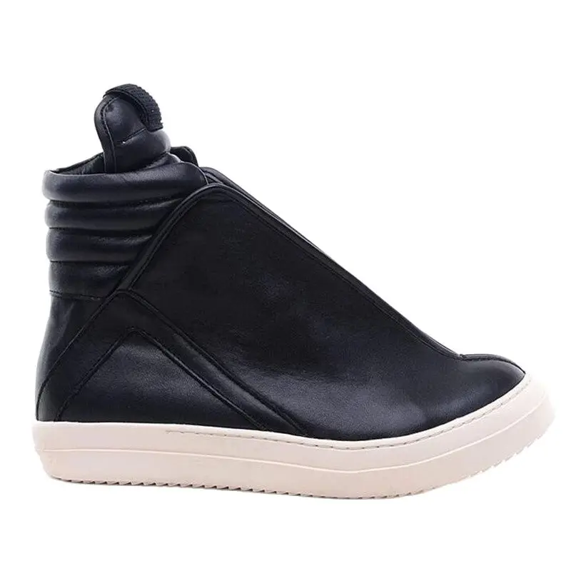 

Black& Street Men Hip Hop Genuine Leather Ankle Boots Luxury Trainers Personalized Blast Fashion High Top Rock Boots Big Size