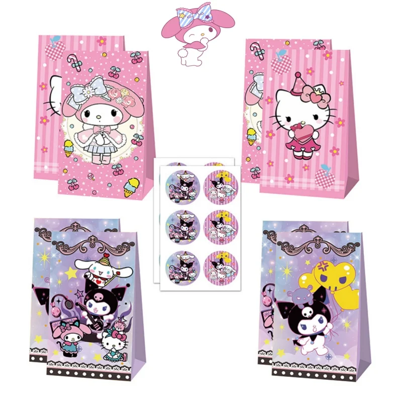 hello kitty sanrio cute kuromi birthday party paper bag candy bag gift  pocket halloween decoration christmas storage bag 12pcs