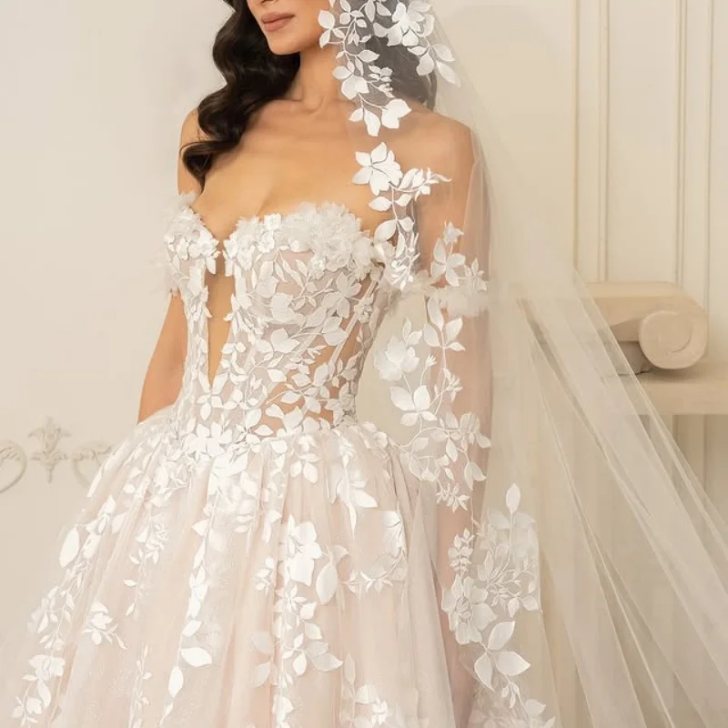 ivory white Quinceanera Dress off-shoulder flower Decal Long tail vestidos de 15 Quinceanera ﻿Customize
