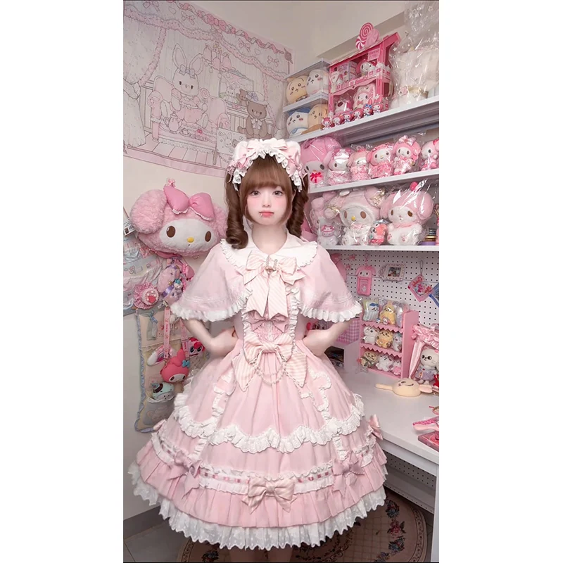 Soft Girl Pink Cute Doll Feeling Sweet Lolita Dress Jsk Cloak Ancient Lolita Princess Dress Women 2025 Spring Summer Dress