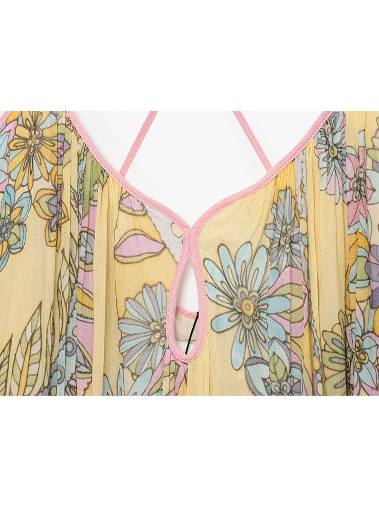 TFMLN Elegant Women Casual Print Dress Sleeveless Party Summer V Neck Sling Loose Dress Fashion Holiday Beach Style Long Dresses