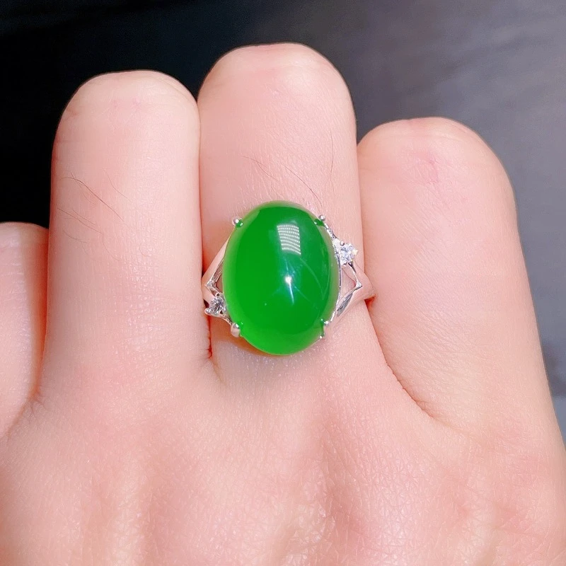 

Inlaid with Chalcedony Ring, Red Agate Ring, Open Imperial Green Women's Ring