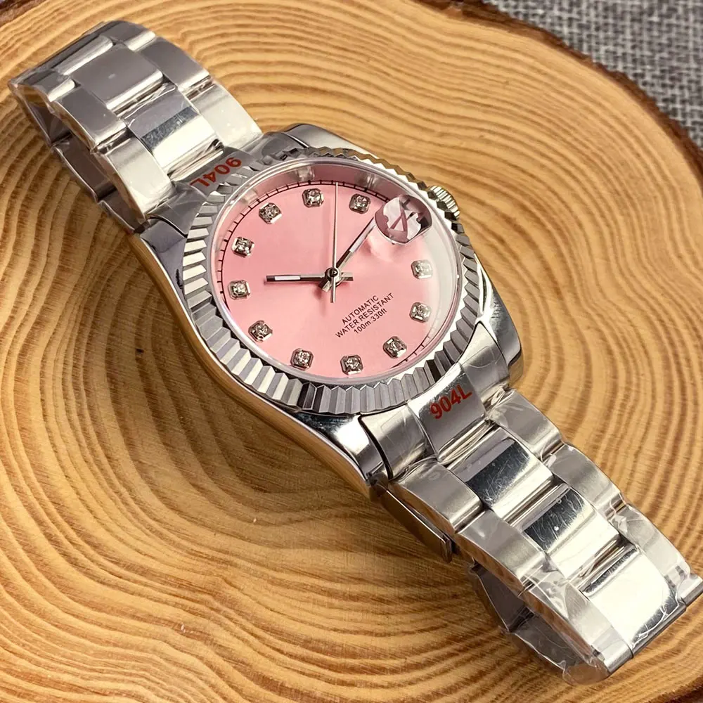 New BLIGER 36mm 39mm Sunburst Pink Dial Diamond Index NH35A Automatic Men Watch Stainless Steel Strap Sapphire Glass 2023