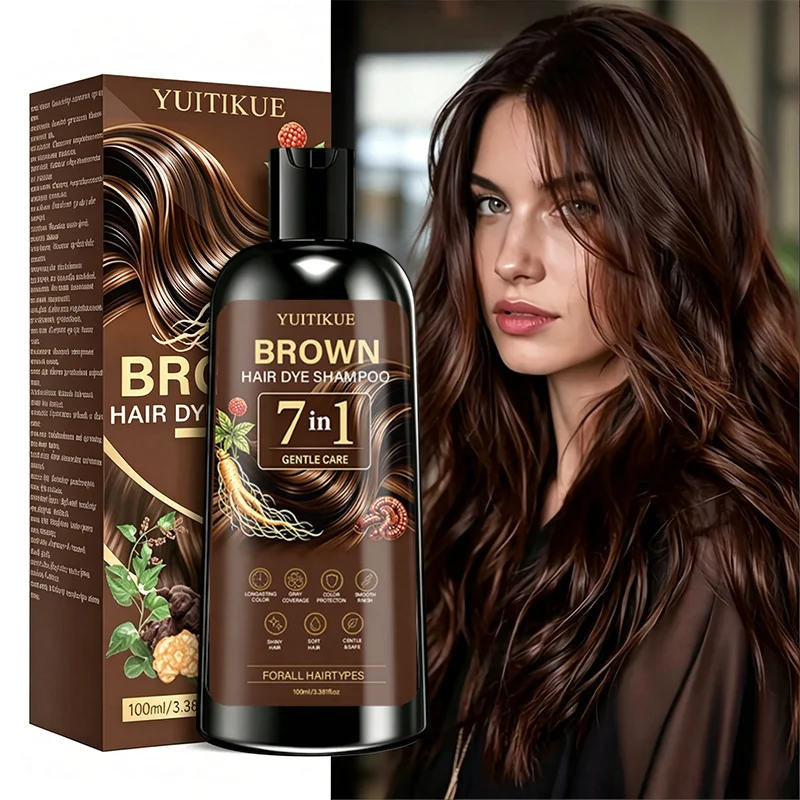 YUITIKUE 7-in-1 Braunhaarfarbe-Shampoo Ginseng Kräuter Sanfte Pflege Langanhaltende Grauabdeckung Feuchtigkeitsspendendes Haarfärbeshampoo 100ml – Detail 3