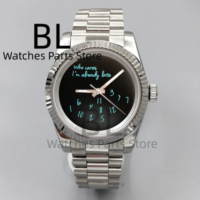 BLIGER 36 مللي متر 39 مللي متر NH35 لا شعار الساعات للرجال أسود أزرق أحمر الذي يهتمني بالفعل أواخر الياقوت كريستال جديد مزدوج نهاية ربط الفرقة