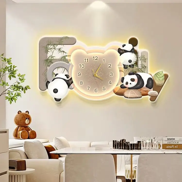 2026 new restaurant decoration panda clock dining room hanging painting dining table decoration clock mural light painting