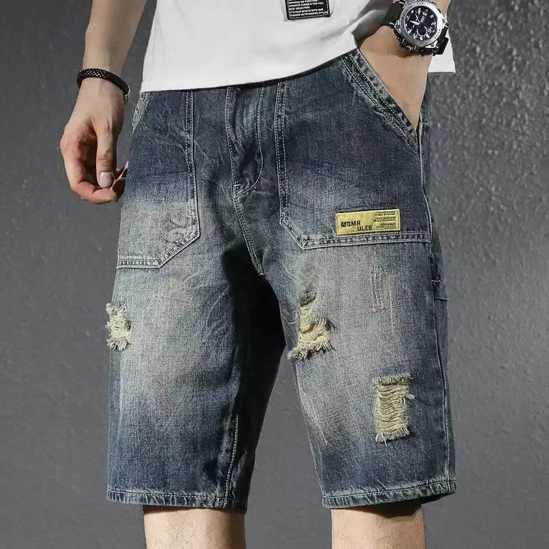 Man Denim Shorts Multi Color Ripped Harajuku Short Jeans Pants For Men Luxury Xxxl Sale With Vintage Cut Original Popular