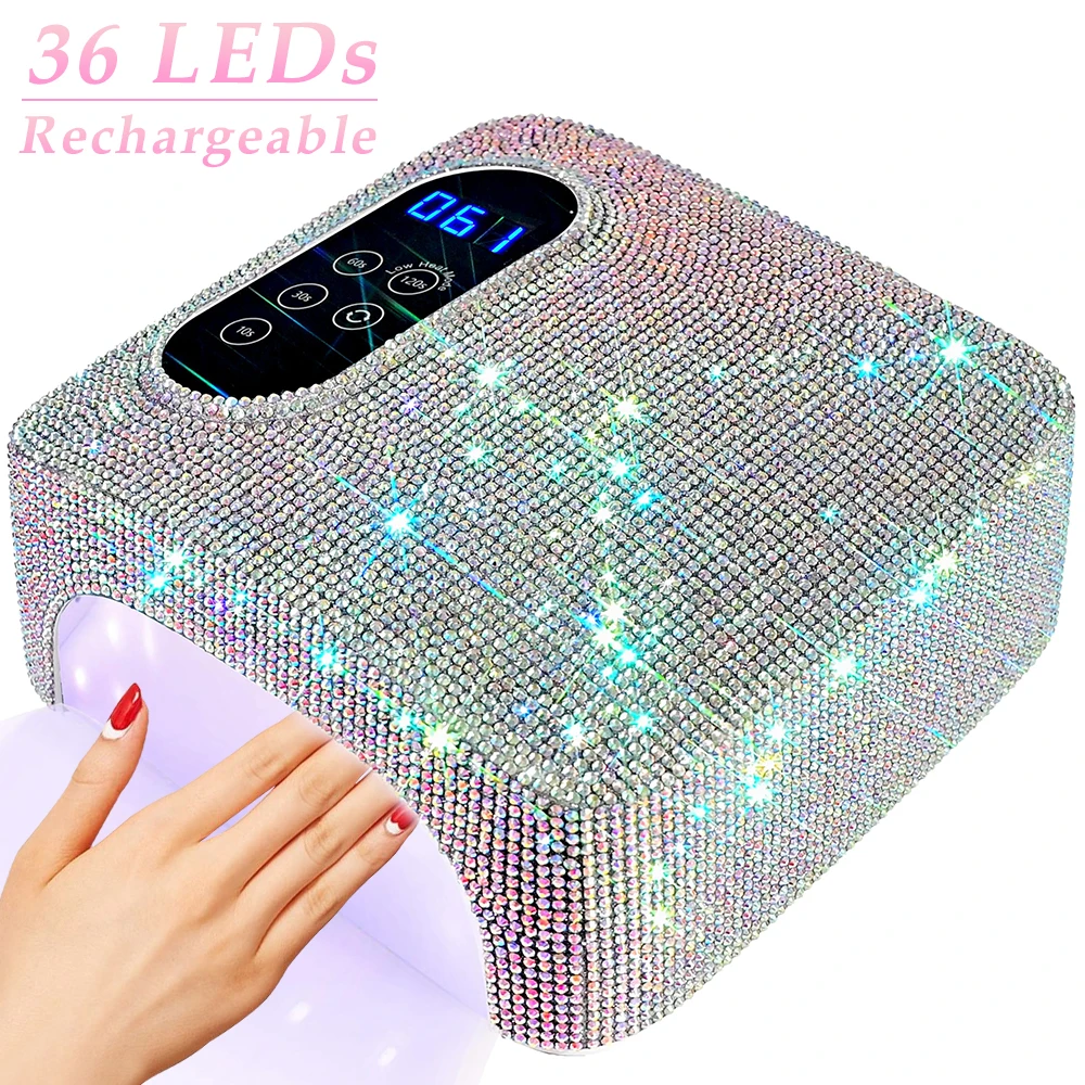 Rechargeable UV LED Nail Lamp 72W Wireless Nail Dryer with Crystals Professional UV Cabin for Gel Nails Dryer Manicure Lamp