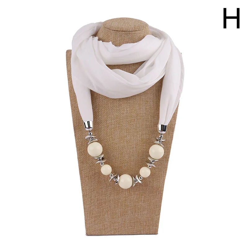 Women Fashion Neckerchief Ring Scarf Necklaces Beads Solid Color Jewelry Shawl Resin Beads Pendant Scarves Bohemia Head Scarf