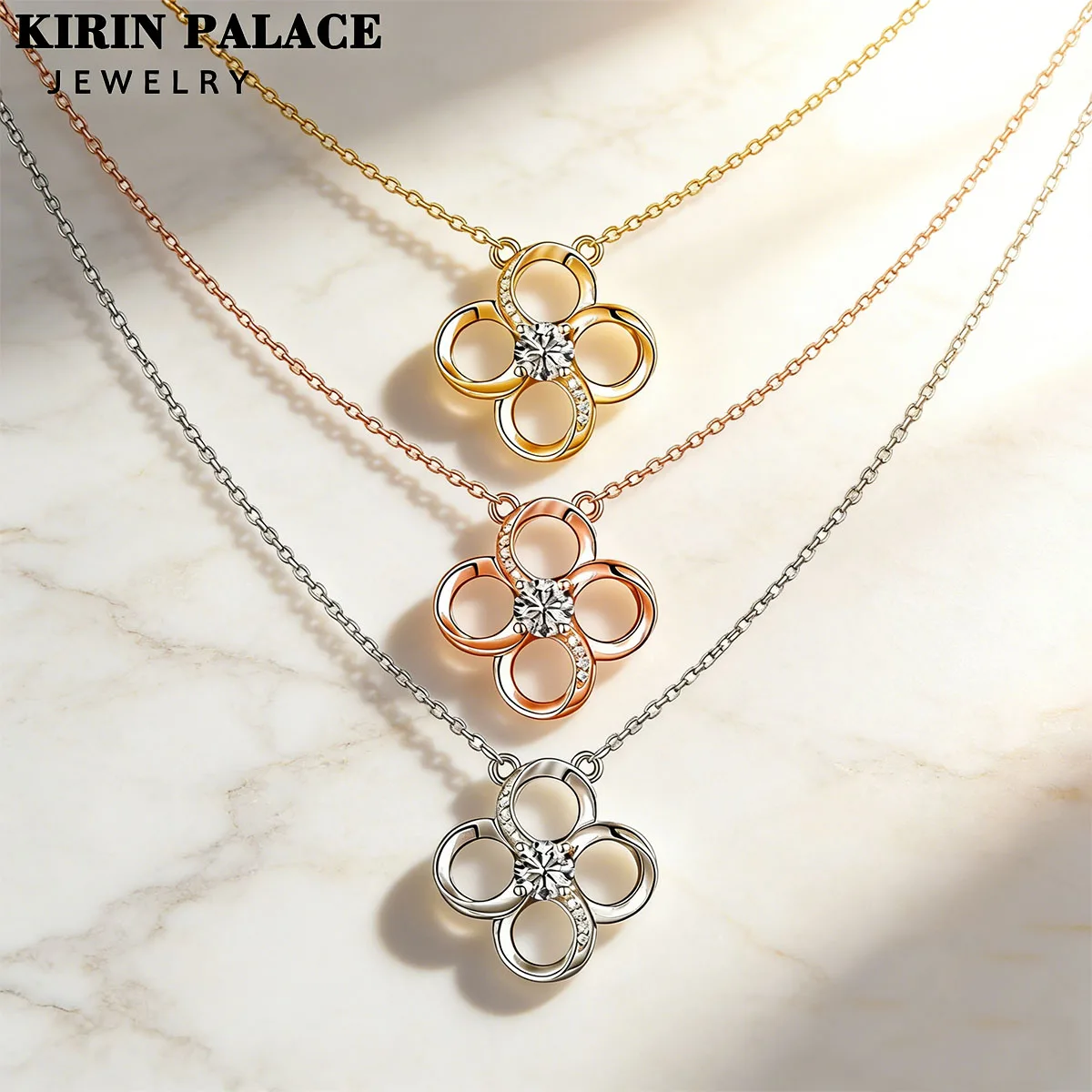 

925 Silver 18K Gold Plated Four Leaf Clover Necklace for Women Moissanite Pendant Fashionable Luxurious Suitable Daily Jewelry
