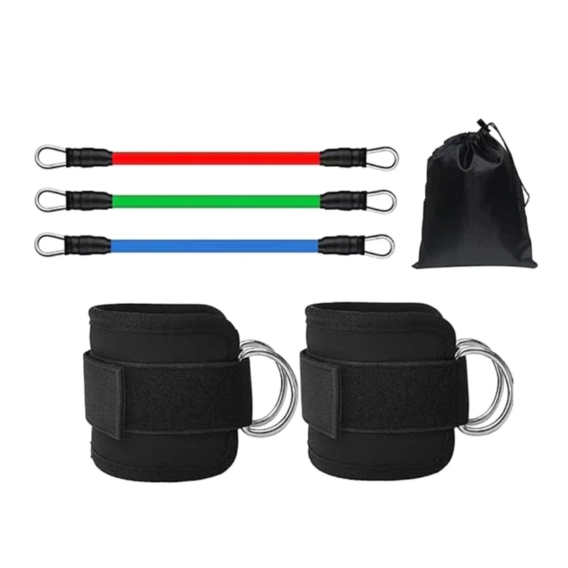 Conjunto de faixas de resistência, faixas de resistência de tornozelo com punhos, equipamentos de treino de glúteos, faixas de resistência de perna com alça de tornozelo