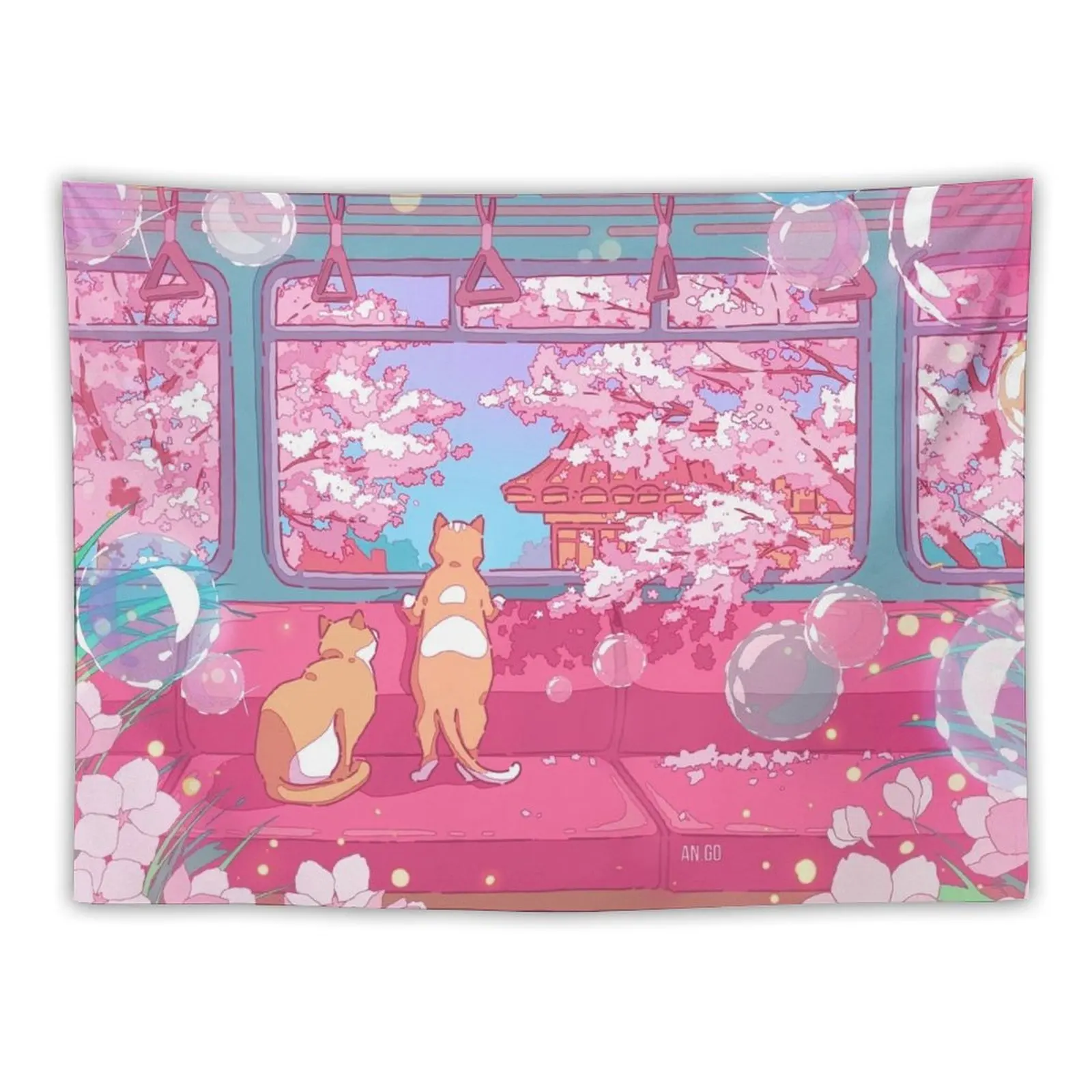 

The cute cats on the train Tapestry Kawaii Room Decor Outdoor Decoration Tapestry