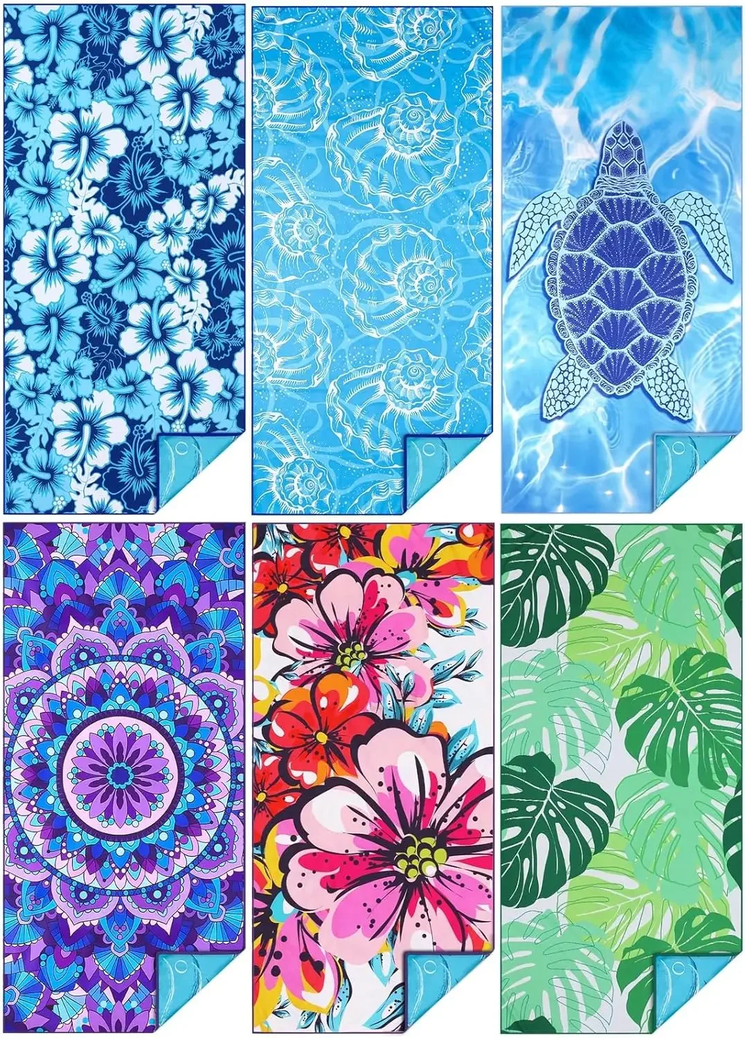 

6 Pack Microfiber Thin Beach Towel Lightweight Oversized Quick Dry for Travel Pool Yoga Gym Sports
