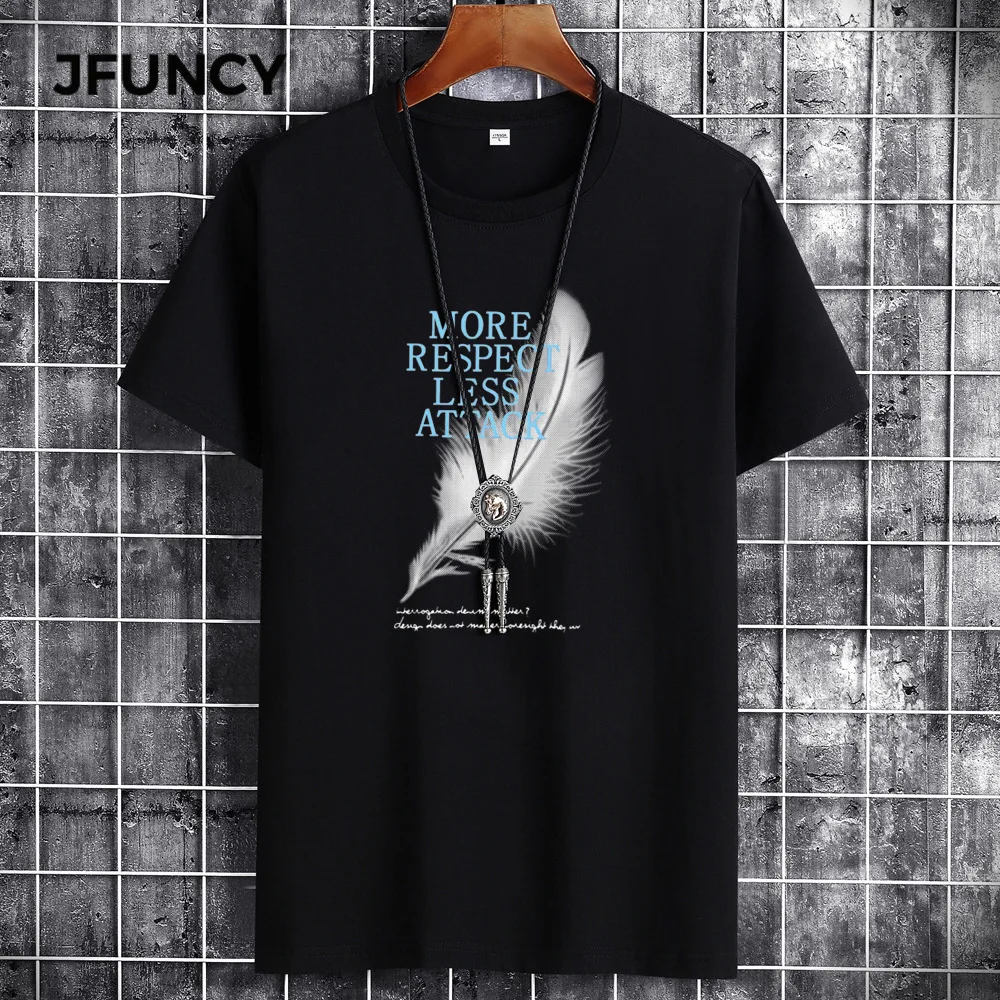 JFUNCY Men's Summer Cotton T-Shirt Big Size Clothing Customized Design Hand-Painted Unique Style Fashionable Casual Wear
