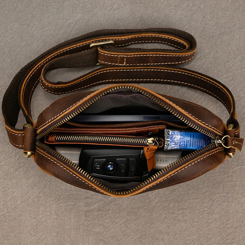 حقيبة كتف واحدة مربعة أفقية من الجلد الطبيعي للرجال، حقيبة كروس خفيفة الوزن، حقيبة سفر للرجال #4