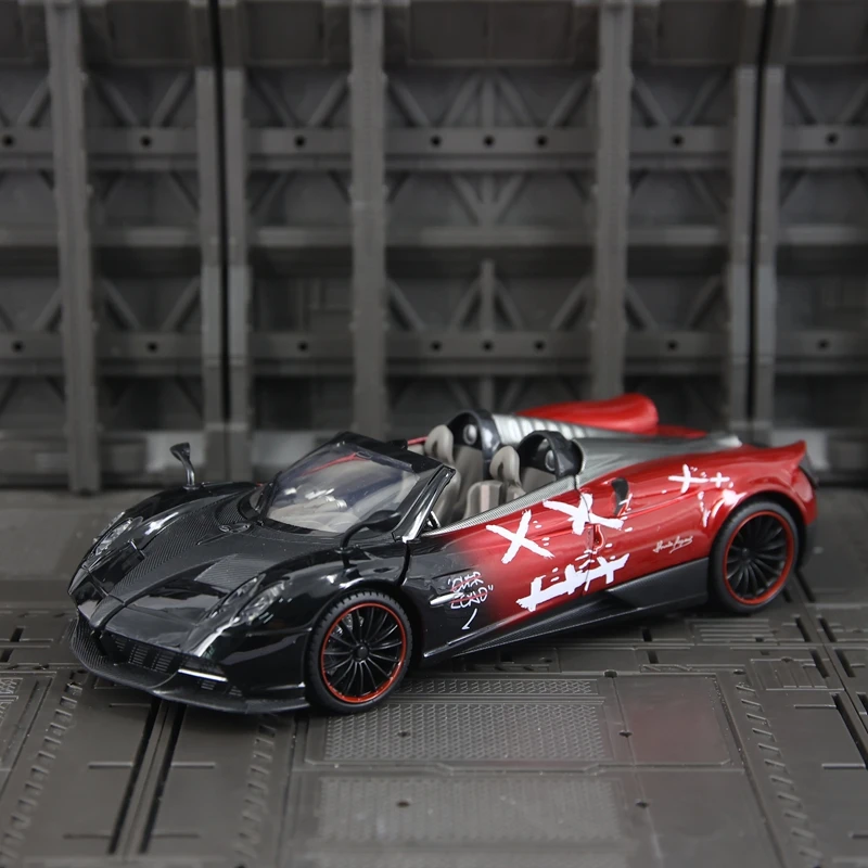 

Модель автомобиля Pagani Huayra Roadster из сплава, масштаб 1:24, коллекционная, с открывающимися дверями и багажником.