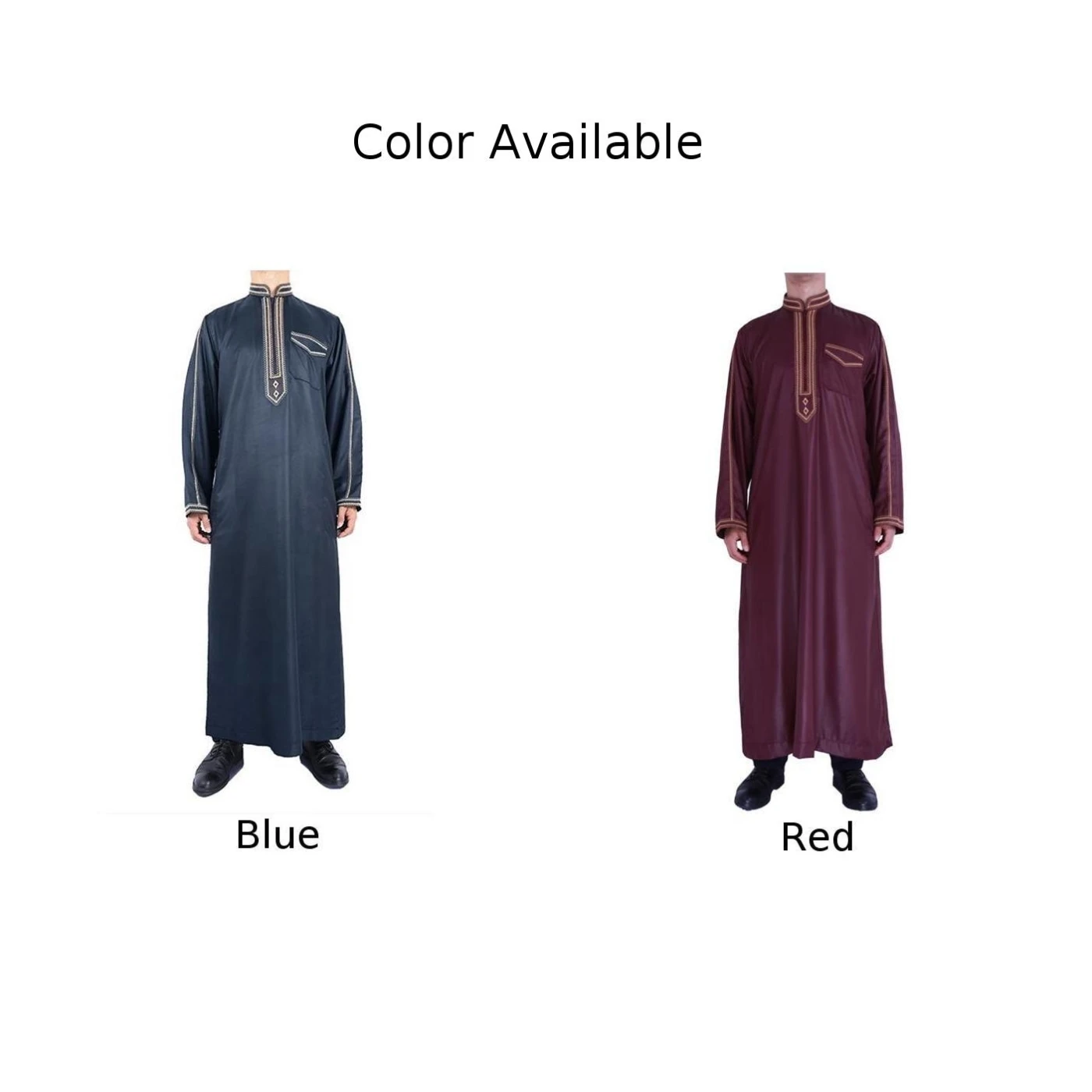 Comfy Fashion Holiday Men Robe Clothes Casual Long Sleeve Loose Muslim Slight Stretch Solid Color Stand Collar