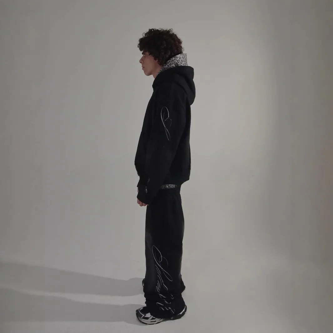 

Street Sle Punk Print Long Sve Толстовка с капюшоном Свитшот Брюки Комплект Y2K Модная верхняя одежда Обувь на голову Повседневная мода