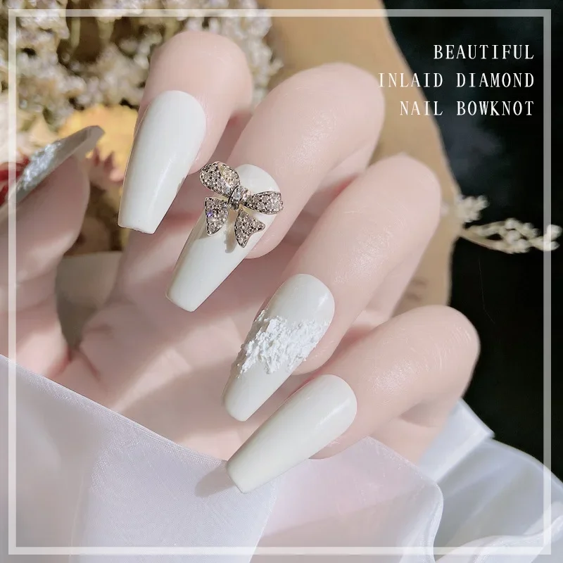 1Pc Trendy 3D Ribbon Bow Nail Charms, Color Retaining Sparkly Zircon Ornaments For DIY Stylish Press On Nail Manicure Decor
