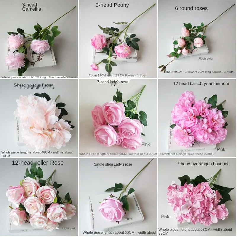 Pink Simulation Artificial Flowers Home Catwalk Wedding Bouquet Silk For Home Party Christmas Decorative Flowers Accessories