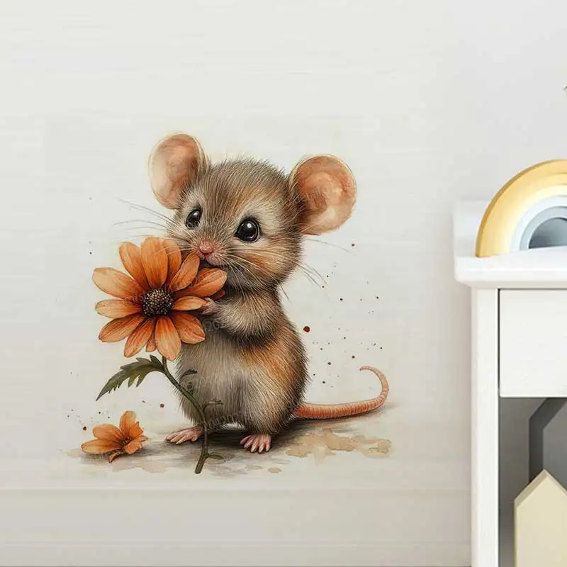 Cute Mouse And Flower Wall Stickers Movable Decals for Kids Bedroom Living Room Home Decoration Funny Mouse Wallpaper AA272