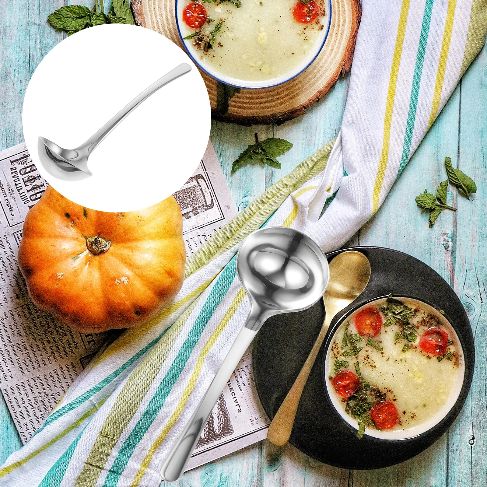 

Cooker Spoon Works Soup Ladle Long Handle Stainless Steel Serving Spoons for Buffet Silver Table
